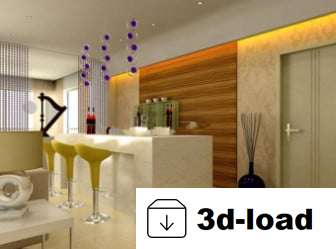 3d модель дизайна интерьера бара и столовой