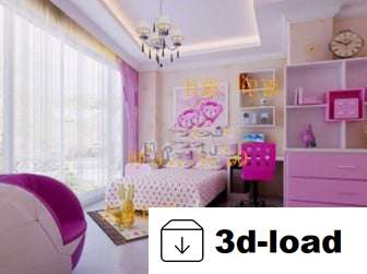 3d модель интерьера спальни девушки