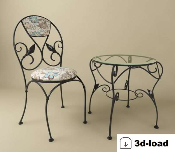 3d модель классического кованого стола и стула