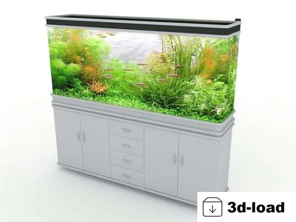 3d модель прямоугольного аквариума на шкафу