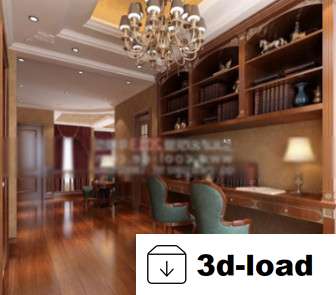 3d модель Деревянная 3D интерьер модели кабинета