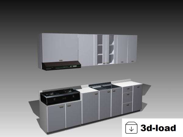 3d модель Деревянные прямые кухонные шкафы дизайн
