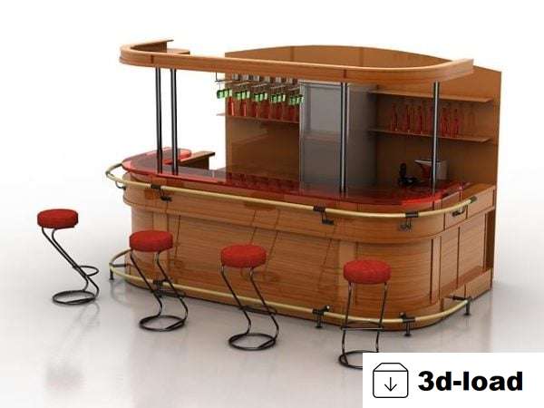 3d модель Деревянный Ресторан Бар Счетчик