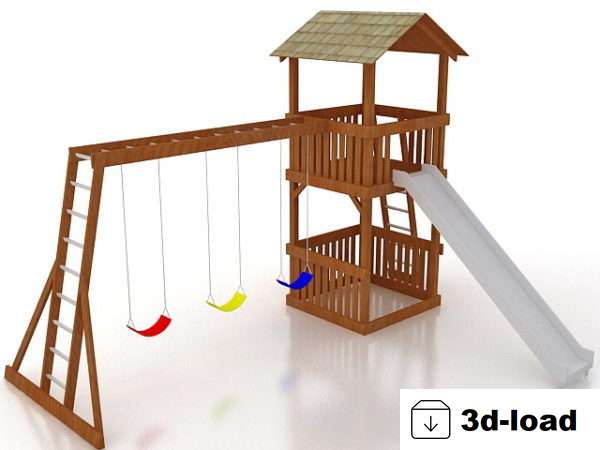 3d модель Детская площадка Сад Деревянный Playhouse
