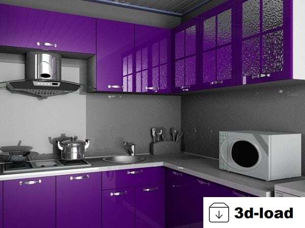 3d модель Фиолетовый Цвет Кухонный Дизайн