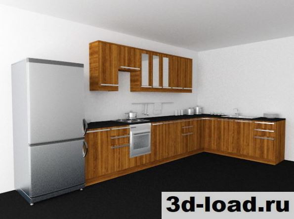 3d модель Г-образный дизайн кухни