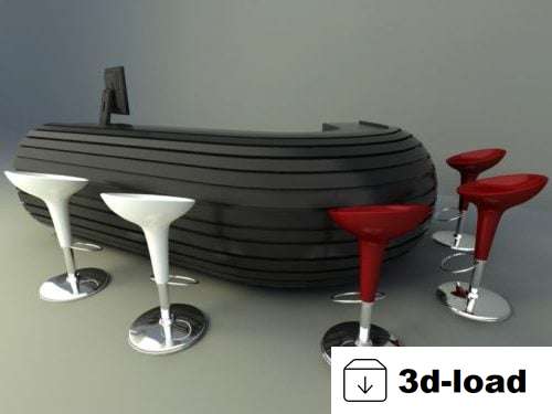 3d модель Изогнутая барная стойка со стулом
