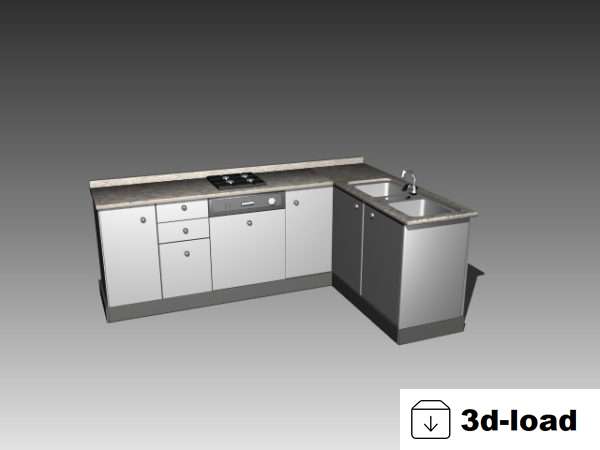 3d модель L-образный нижний кухонный шкаф
