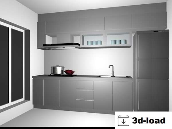 3d модель Малый Серый Кухонный Шкаф Дизайн