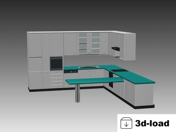 3d модель Modern L Shape Кухонные Шкафы