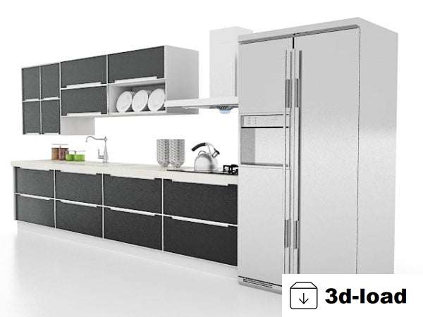 3d модель Одноместный черный кухонные шкафы