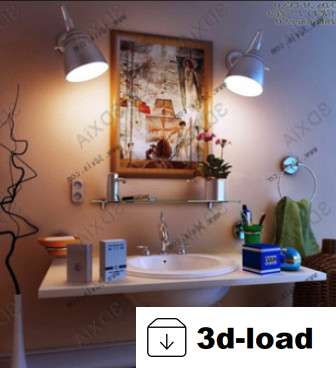 3d модель Пасторальная раковина 3D интерьер модели ванной комнаты