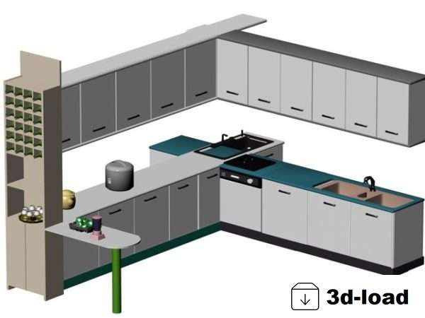 3d модель Простая L Кухня Дизайн Идея