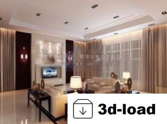 3d модель Просторная гостиная Дизайн интерьера Сцена