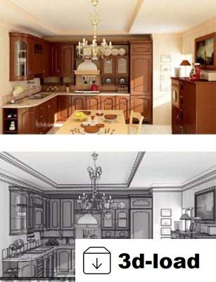 3d модель Ретро Стиль Кухонный Интерьер Сцена