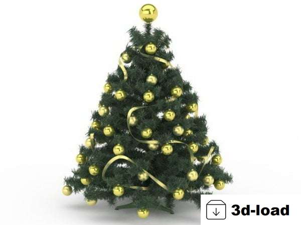 3d модель Рождественская елка с золотыми украшениями