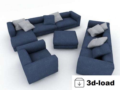 3d модель Синий Диван Комплект Мебели