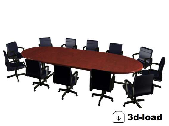3d модель Современный овальный деревянный стол для переговоров и стульев