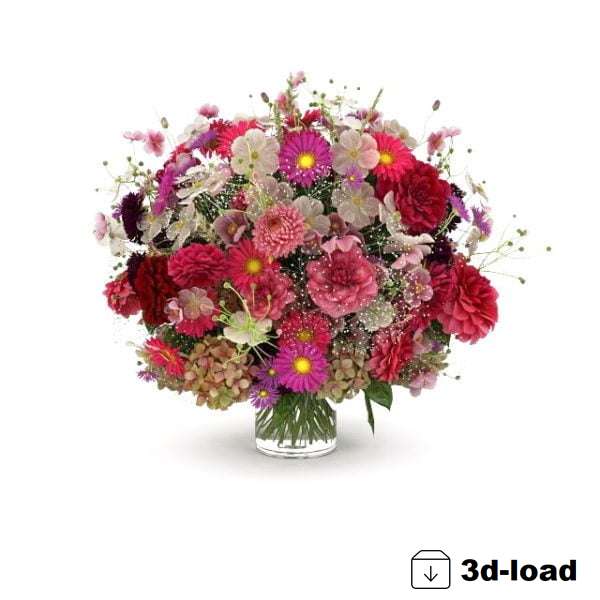 3d модель Стеклянная ваза с цветами Букет
