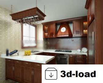 3d модель Твердая Древесина Кухня Интерьер Сцена