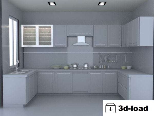 3d модель U Shape Kitchen Layout Дизайн